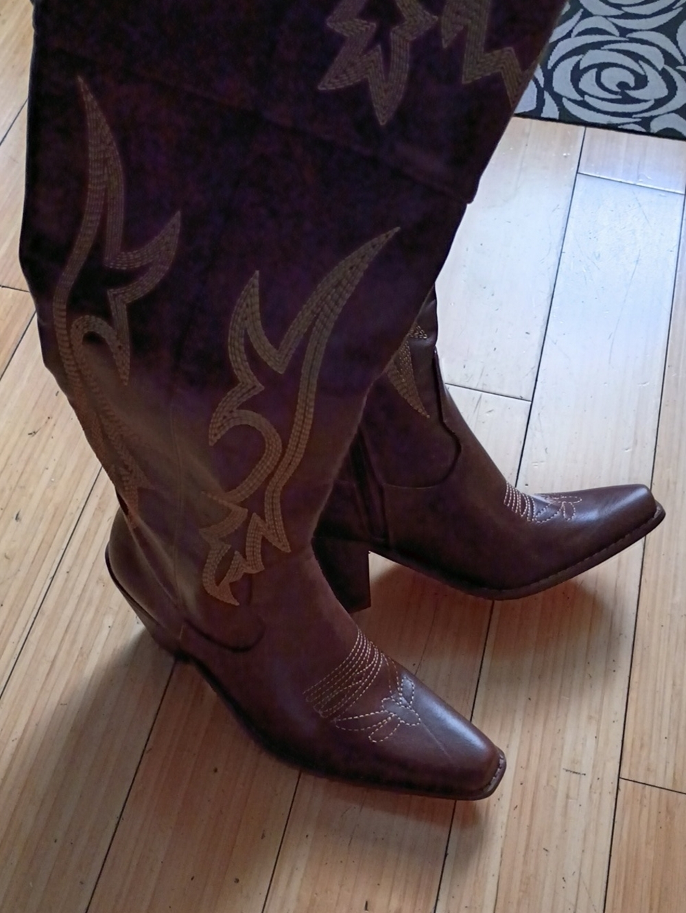 SHEIN Brown Over-the-Knee Western Embroidered Boots